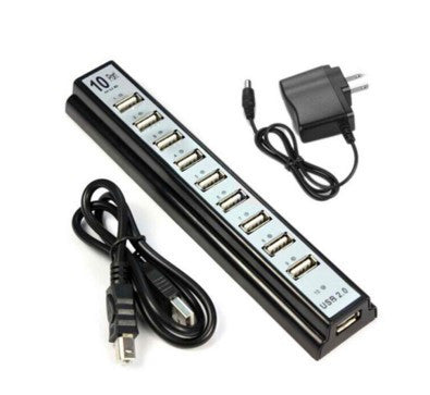 10 Port Hi-Speed USB 2.0 Hub + Power Adapter for PC Laptop Computer